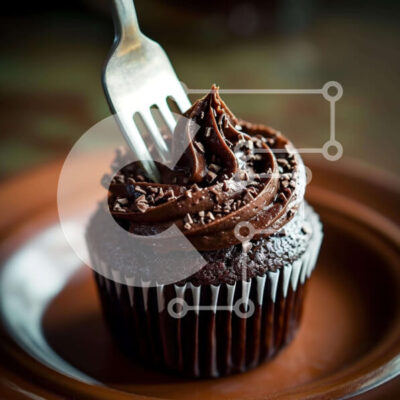 Intra Συλλεκτικό Ξύλινο Παζλ Plywood  4mm - Νόστιμο cupcake σοκολάτας με πιρούνι σε πορτοκαλί πιάτο Σε Ξύλινο Κουτί - Διαστάσεις: 10x10 cm – 25 κομμάτια - Image 1