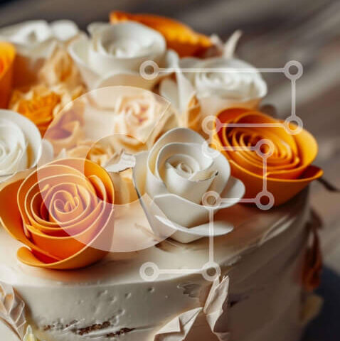 Intra Συλλεκτικό Ξύλινο Παζλ Plywood  4mm - Λευκή τούρτα με διακόσμηση πορτοκαλιού και λευκού τριαντάφυλλου Σε Ξύλινο Κουτί - Διαστάσεις: 10x10 cm – 25 κομμάτια - Image 1