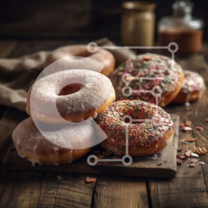 Intra Συλλεκτικό Ξύλινο Παζλ Plywood  4mm - Νόστιμα γλασαρισμένα ντόνατς με ψεκασμούς σε ξύλινο τραπέζι Σε Ξύλινο Κουτί - Διαστάσεις: 10x10 cm – 25 κομμάτια