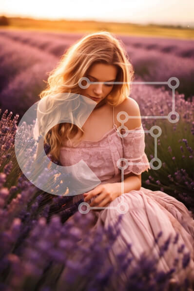 Intra Συλλεκτικό Ξύλινο Παζλ Plywood  4mm - Υπέροχη εικόνα μιας γυναίκας σε ένα χωράφι λεβάντας στο ηλιοβασίλεμα Σε Ξύλινο Κουτί - Διαστάσεις: 10x10 cm – 25 κομμάτια