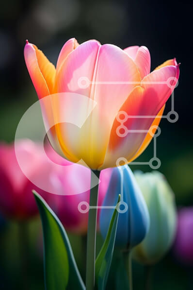 Intra Συλλεκτικό Ξύλινο Παζλ Plywood  4mm - Κοντινή όψη του πολύχρωμου λουλουδιού τουλίπας Σε Ξύλινο Κουτί - Διαστάσεις: 10x10 cm – 25 κομμάτια