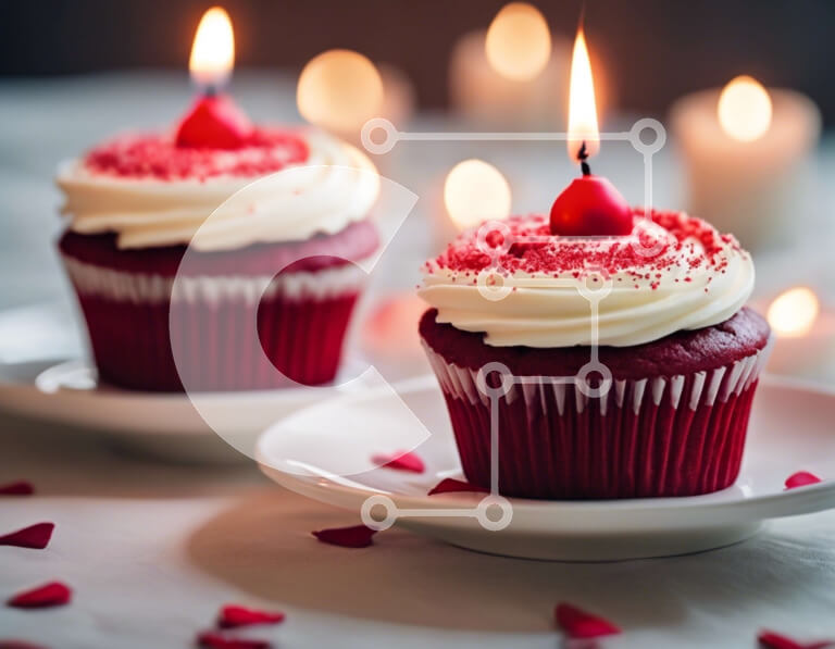 Intra Συλλεκτικό Ξύλινο Παζλ Plywood  4mm - Κόκκινα cupcakes με αναμμένα κεριά σε λευκά πιάτα Σε Ξύλινο Κουτί - Διαστάσεις: 10x10 cm – 25 κομμάτια