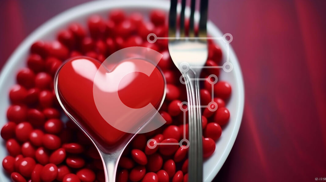 Intra Συλλεκτικό Ξύλινο Παζλ Plywood  4mm - Πιάτο του Αγίου Βαλεντίνου με πιρούνι, μαχαίρι και καραμέλες σε σχήμα καρδιάς Σε Ξύλινο Κουτί - Διαστάσεις: 10x10 cm – 25 κομμάτια