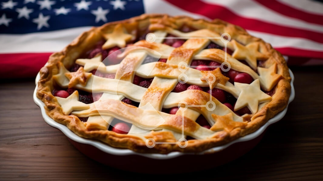 Intra Συλλεκτικό Ξύλινο Παζλ Plywood  4mm - Πατριωτική αμερικανική πίτα με σημαία για τους εορτασμούς της 4ης Ιουλίου Σε Ξύλινο Κουτί - Διαστάσεις: 10x10 cm – 25 κομμάτια