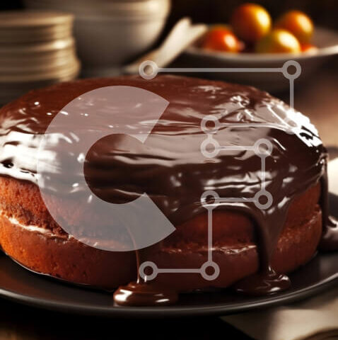 Intra Συλλεκτικό Ξύλινο Παζλ Plywood  4mm - Λαχταριστό κέικ σοκολάτας με γλάσο σοκολάτας σε μαύρο πιάτο Σε Ξύλινο Κουτί - Διαστάσεις: 10x10 cm – 25 κομμάτια - Image 1