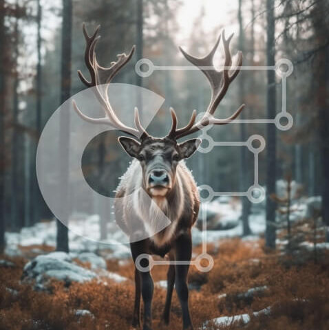 Intra Συλλεκτικό Ξύλινο Παζλ Plywood  4mm - Ειρηνική και γαλήνια εικόνα του αρσενικού τάρανδου στο χιονισμένο δάσος Σε Ξύλινο Κουτί - Διαστάσεις: 10x10 cm – 25 κομμάτια - Image 1