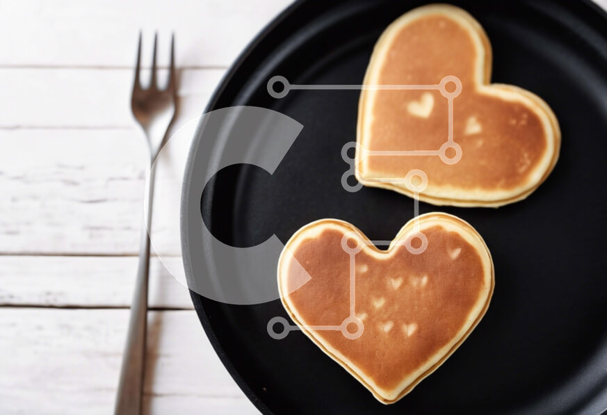 Intra Συλλεκτικό Ξύλινο Παζλ Plywood  4mm - Τηγανίτες σε σχήμα καρδιάς σε μαύρο πιάτο με σκεύη Σε Ξύλινο Κουτί - Διαστάσεις: 10x10 cm – 25 κομμάτια