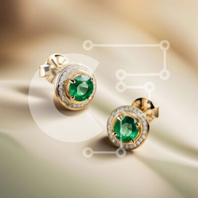 Intra Συλλεκτικό Ξύλινο Παζλ Plywood  4mm - Εκπληκτικά σκουλαρίκια από κίτρινο χρυσό 18 καρατίων με σμαραγδί και διαμαντένιο φωτοστέφανο Σε Ξύλινο Κουτί - Διαστάσεις: 10x10 cm – 25 κομμάτια - Image 1