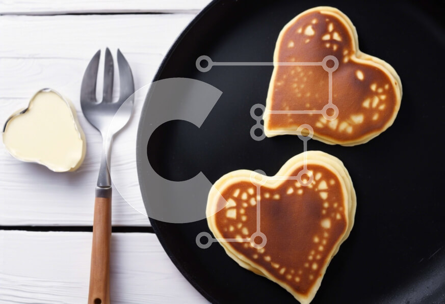 Intra Συλλεκτικό Ξύλινο Παζλ Plywood  4mm - Τηγανίτες σε σχήμα καρδιάς σε μαύρο πιάτο Σε Ξύλινο Κουτί - Διαστάσεις: 10x10 cm – 25 κομμάτια