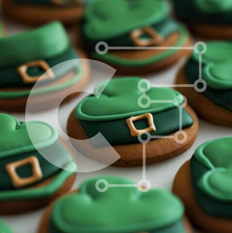 Intra Συλλεκτικό Ξύλινο Παζλ Plywood  4mm - Μπισκότα με πράσινη παγωμένη ημέρα του Αγίου Πατρικίου με καπέλα καλλικάτζαρου Σε Ξύλινο Κουτί - Διαστάσεις: 10x10 cm – 25 κομμάτια - Image 1