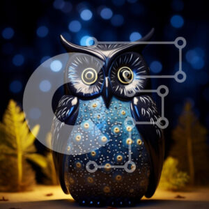 Intra Συλλεκτικό Ξύλινο Παζλ Plywood  4mm - Μαύρο και μπλε ειδώλιο κουκουβάγιας με αιθέριο μπλε φωτισμό Σε Ξύλινο Κουτί - Διαστάσεις: 10x10 cm – 25 κομμάτια