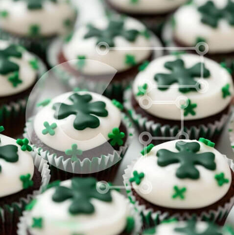 Intra Συλλεκτικό Ξύλινο Παζλ Plywood  4mm - Cupcakes του Αγίου Πατρικίου με πράσινα και λευκά τριφύλλια Σε Ξύλινο Κουτί - Διαστάσεις: 10x10 cm – 25 κομμάτια - Image 1