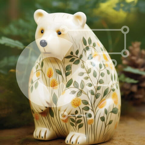 Intra Συλλεκτικό Ξύλινο Παζλ Plywood  4mm - Ειδώλιο λευκής αρκούδας σε παλιό κούτσουρο δέντρου με λουλούδια και κουκουνάρια Σε Ξύλινο Κουτί - Διαστάσεις: 10x10 cm – 25 κομμάτια - Image 1