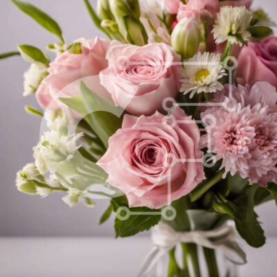 Intra Συλλεκτικό Ξύλινο Παζλ Plywood  4mm - Βάζο με ροζ τριαντάφυλλα, λευκές μαργαρίτες και πράσινα γαρίφαλα Σε Ξύλινο Κουτί - Διαστάσεις: 10x10 cm – 25 κομμάτια - Image 1