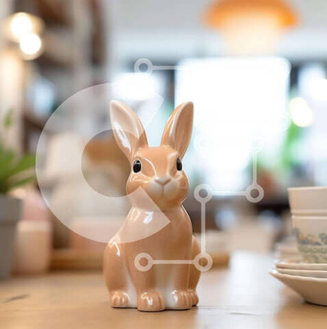 Intra Συλλεκτικό Ξύλινο Παζλ Plywood  4mm - Ρουστίκ τραπεζαρία με κεραμικό ειδώλιο κουνελιού Σε Ξύλινο Κουτί - Διαστάσεις: 10x10 cm – 25 κομμάτια - Image 1