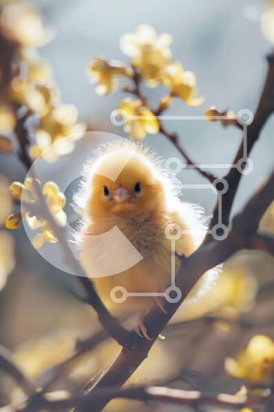 Intra Συλλεκτικό Ξύλινο Παζλ Plywood  4mm - Κίτρινο νεοσσό σε κλαδί βελανιδιάς στο φως του ήλιου Σε Ξύλινο Κουτί - Διαστάσεις: 10x10 cm – 25 κομμάτια