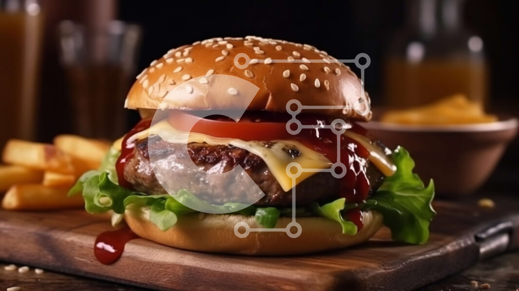 Intra Συλλεκτικό Ξύλινο Παζλ Plywood  4mm - Λαχταριστό Cheeseburger με πατάτες σε ψωμάκι Σε Ξύλινο Κουτί - Διαστάσεις: 10x10 cm – 25 κομμάτια