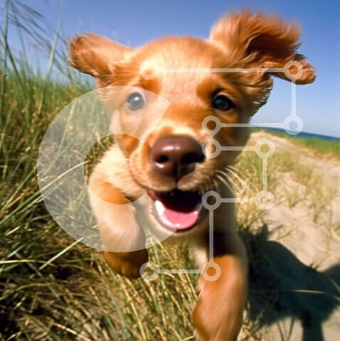 Intra Συλλεκτικό Ξύλινο Παζλ Plywood  4mm - Ευτυχισμένος καφέ σκύλος που τρέχει στην παραλία Σε Ξύλινο Κουτί - Διαστάσεις: 10x10 cm – 25 κομμάτια - Image 1