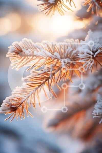 Intra Συλλεκτικό Ξύλινο Παζλ Plywood  4mm - Κοντινό πλάνο του χιονισμένου κλάδου πεύκου με παγάκια Σε Ξύλινο Κουτί - Διαστάσεις: 10x10 cm – 25 κομμάτια