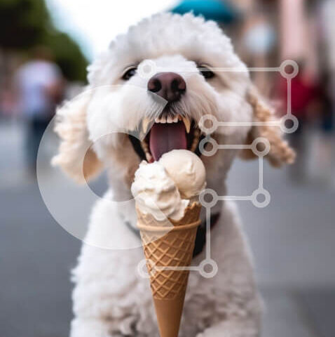 Intra Συλλεκτικό Ξύλινο Παζλ Plywood 4mm - Χαριτωμένη φωτογραφία μικρού σκύλου που απολαμβάνει χωνάκι παγωτού Σε Ξύλινο Κουτί - Διαστάσεις: 10x10 cm – 25 κομμάτια - Image 1