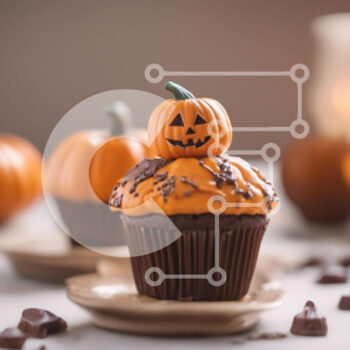 Intra Συλλεκτικό Ξύλινο Παζλ Plywood  4mm - Cupcakes με διακόσμηση σε σχήμα κολοκύθας σε πιάτα Σε Ξύλινο Κουτί - Διαστάσεις: 10x10 cm – 25 κομμάτια - Image 1