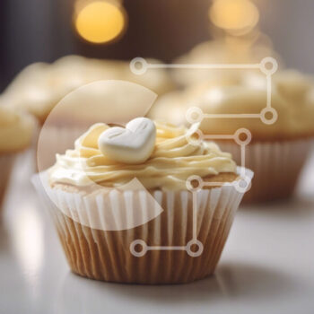 Intra Συλλεκτικό Ξύλινο Παζλ Plywood  4mm - Cupcakes με λευκό frosting και διακοσμητικά σε σχήμα καρδιάς Σε Ξύλινο Κουτί - Διαστάσεις: 10x10 cm – 25 κομμάτια - Image 1