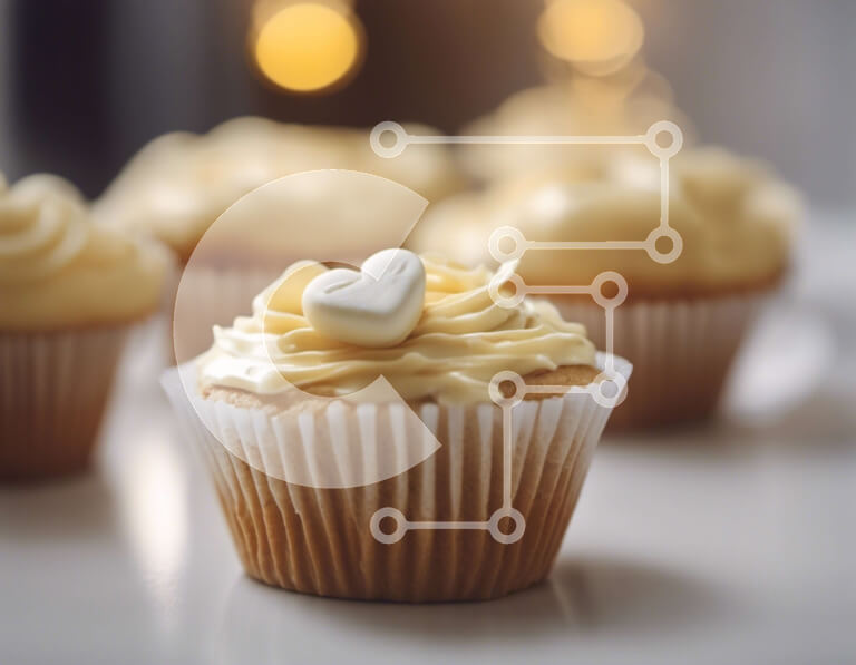 Intra Συλλεκτικό Ξύλινο Παζλ Plywood  4mm - Cupcakes με λευκό frosting και διακοσμητικά σε σχήμα καρδιάς Σε Ξύλινο Κουτί - Διαστάσεις: 10x10 cm – 25 κομμάτια