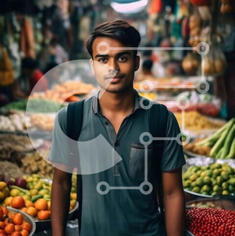 Intra Συλλεκτικό Ξύλινο Παζλ Plywood 4mm - Πολύχρωμος πάγκος αγοράς με φρέσκα φρούτα και λαχανικά Σε Ξύλινο Κουτί - Διαστάσεις: 10x10 cm – 25 κομμάτια - Image 1