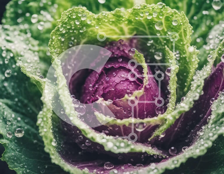 Intra Συλλεκτικό Ξύλινο Παζλ Plywood  4mm - Κοντινό πλάνο ενός πορφυρού λάχανου με σταγονίδια νερού Σε Ξύλινο Κουτί - Διαστάσεις: 10x10 cm – 25 κομμάτια