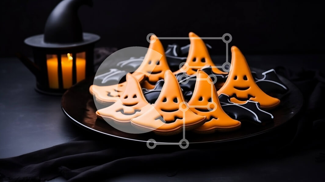 Intra Συλλεκτικό Ξύλινο Παζλ Plywood  4mm - Μπισκότα σε σχήμα κολοκύθας και μάγισσας σε πορτοκαλί πιάτο με κερί Σε Ξύλινο Κουτί - Διαστάσεις: 10x10 cm – 25 κομμάτια