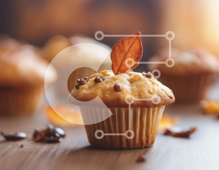 Intra Συλλεκτικό Ξύλινο Παζλ Plywood  4mm - Μάφιν με φύλλο πορτοκαλιού στο τραπέζι Σε Ξύλινο Κουτί - Διαστάσεις: 10x10 cm – 25 κομμάτια