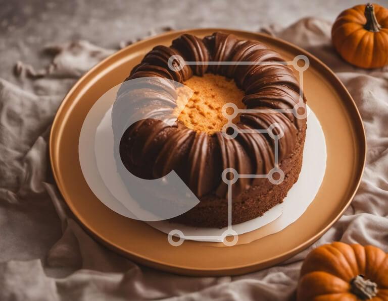 Intra Συλλεκτικό Ξύλινο Παζλ Plywood  4mm - Τούρτα Bundt σοκολάτας με γλάσο πορτοκαλιού και κολοκύθες Σε Ξύλινο Κουτί - Διαστάσεις: 10x10 cm – 25 κομμάτια