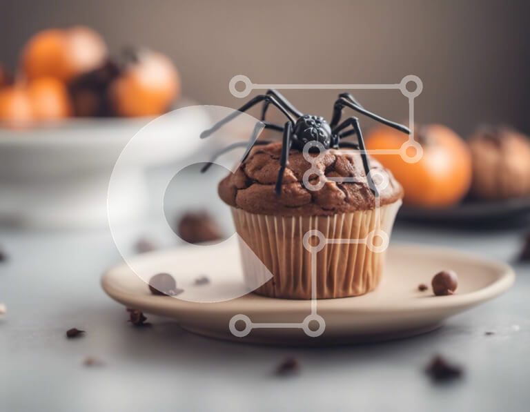 Intra Συλλεκτικό Ξύλινο Παζλ Plywood  4mm - Αποκριάτικο cupcake με βρώσιμη αράχνη Σε Ξύλινο Κουτί - Διαστάσεις: 10x10 cm – 25 κομμάτια