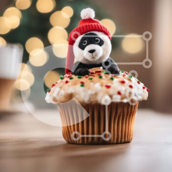 Intra Συλλεκτικό Ξύλινο Παζλ Plywood  4mm - Panda Cupcake σε ξύλινο τραπέζι με χριστουγεννιάτικα στολίδια Σε Ξύλινο Κουτί - Διαστάσεις: 10x10 cm – 25 κομμάτια - Image 1