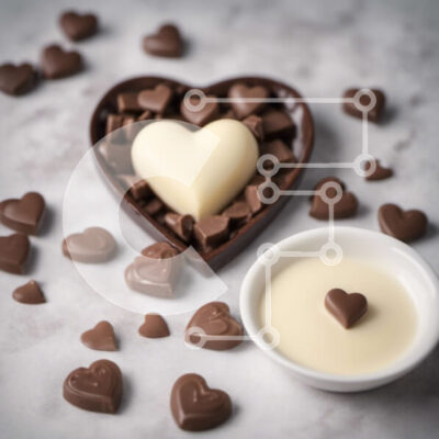 Intra Συλλεκτικό Ξύλινο Παζλ Plywood  4mm - Μπολ σε σχήμα καρδιάς γεμάτο με καραμέλες σοκολάτας και καρδιές σε ένα τραπέζι Σε Ξύλινο Κουτί - Διαστάσεις: 10x10 cm – 25 κομμάτια - Image 1