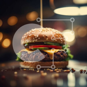 Intra Συλλεκτικό Ξύλινο Παζλ Plywood  4mm - Νόστιμο Cheeseburger με φρέσκα υλικά σε ξύλινο τραπέζι Σε Ξύλινο Κουτί - Διαστάσεις: 10x10 cm – 25 κομμάτια