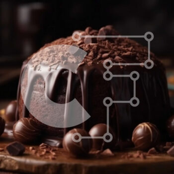 Intra Συλλεκτικό Ξύλινο Παζλ Plywood  4mm - Decadent κέικ σοκολάτας με σοκολατένιο μπαλάκι και σοκολατένιες μπάλες σε ξύλινη σανίδα Σε Ξύλινο Κουτί - Διαστάσεις: 10x10 cm – 25 κομμάτια - Image 1