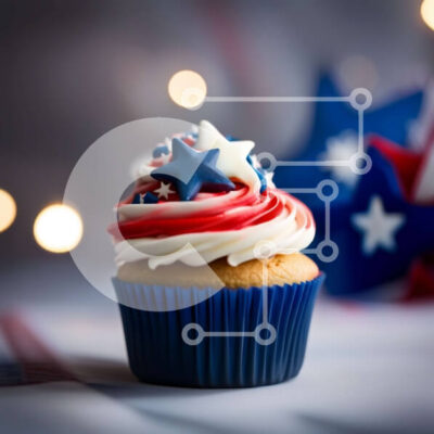 Intra Συλλεκτικό Ξύλινο Παζλ Plywood  4mm - Λαχταριστό και γιορτινό πατριωτικό cupcake με κόκκινο, λευκό και μπλε παγωμένο Σε Ξύλινο Κουτί - Διαστάσεις: 10x10 cm – 25 κομμάτια - Image 1