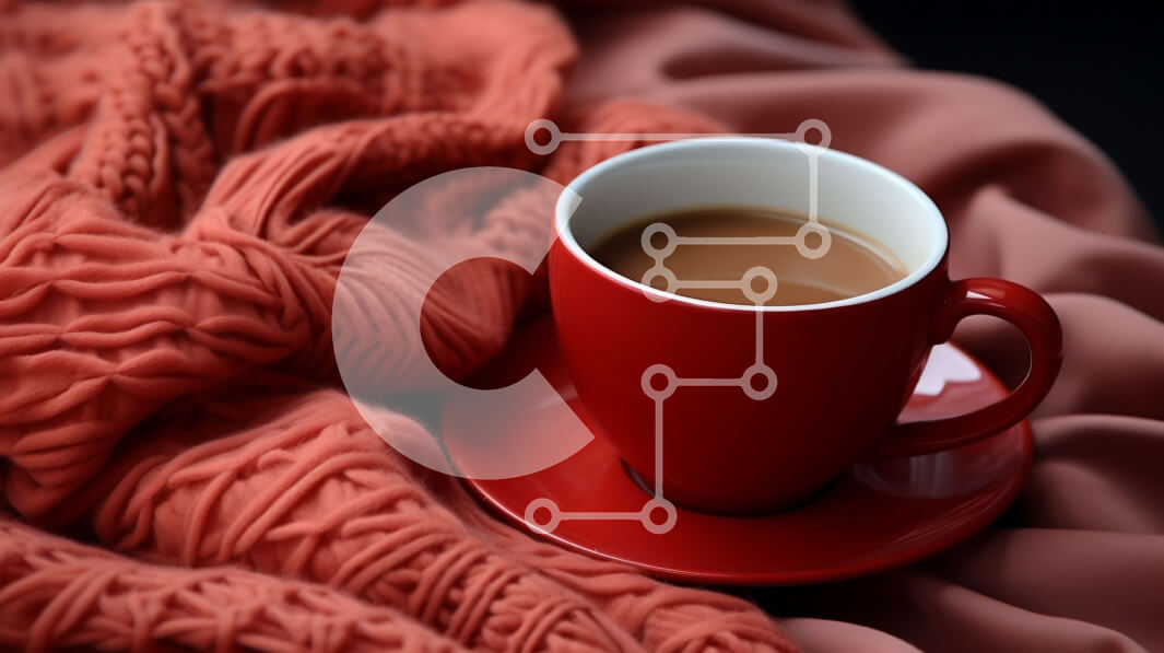 Intra Συλλεκτικό Ξύλινο Παζλ Plywood  4mm - Άνετη εικόνα ενός κόκκινου φλιτζανιού καφέ σε μια κόκκινη κουβέρτα Σε Ξύλινο Κουτί - Διαστάσεις: 10x10 cm – 25 κομμάτια