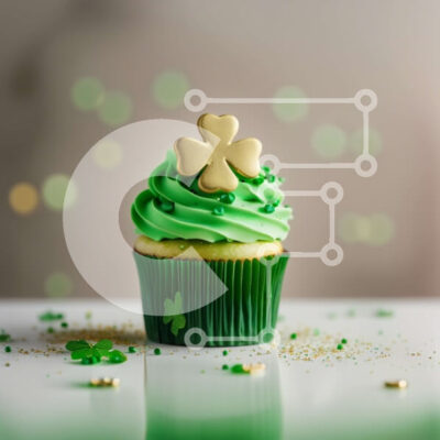 Intra Συλλεκτικό Ξύλινο Παζλ Plywood  4mm - Λαχταριστό πράσινο Cupcake με διακόσμηση από τριφύλλι Σε Ξύλινο Κουτί - Διαστάσεις: 10x10 cm – 25 κομμάτια - Image 1