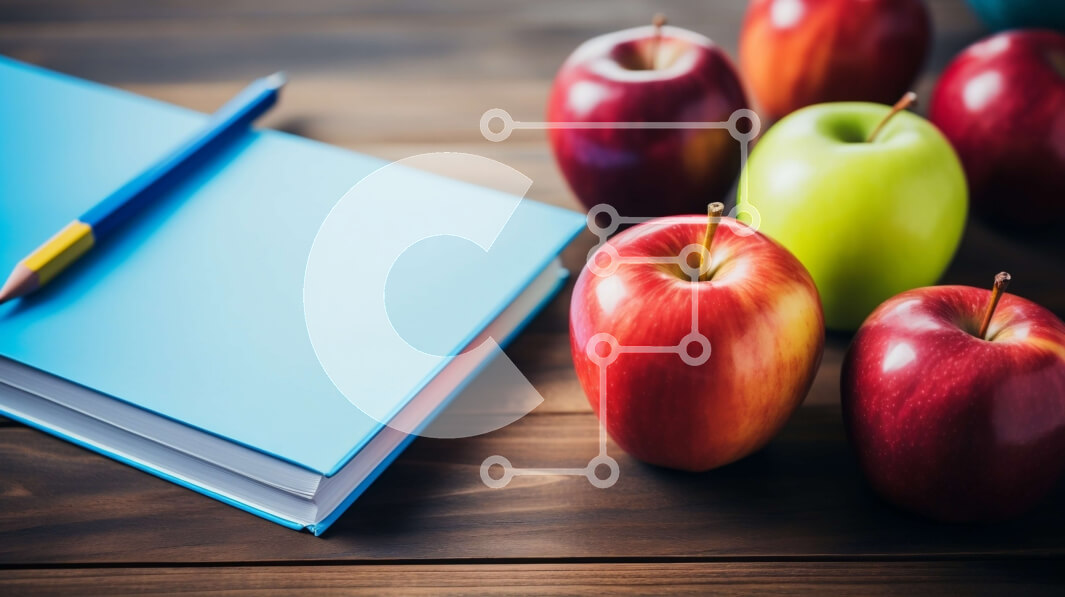 Intra Συλλεκτικό Ξύλινο Παζλ Plywood  4mm - Στοίβα από μήλα και σημειωματάριο σε ξύλινο τραπέζι Σε Ξύλινο Κουτί - Διαστάσεις: 10x10 cm – 25 κομμάτια