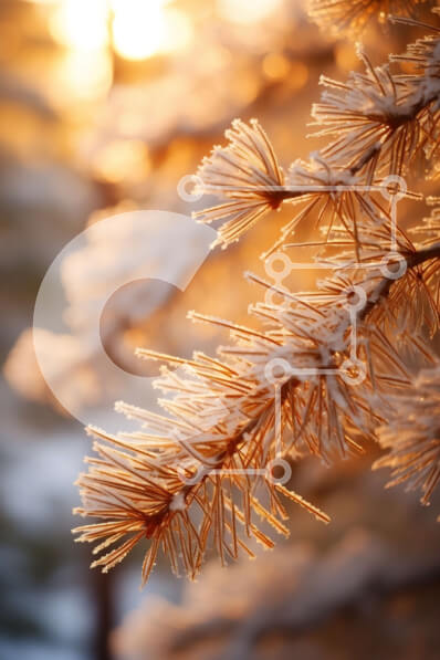 Intra Συλλεκτικό Ξύλινο Παζλ Plywood  4mm - Κοντινή όψη του κλαδιού πεύκου καλυμμένου με παγετό με το φως του ήλιου Σε Ξύλινο Κουτί - Διαστάσεις: 10x10 cm – 25 κομμάτια