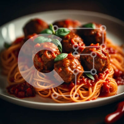 Intra Συλλεκτικό Ξύλινο Παζλ Plywood  4mm - Λαχταριστό πιάτο σπαγγέτι με κεφτεδάκια και σάλτσα ντομάτας Σε Ξύλινο Κουτί - Διαστάσεις: 10x10 cm – 25 κομμάτια - Image 1