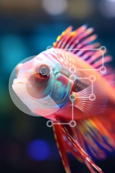 Intra Συλλεκτικό Ξύλινο Παζλ Plywood  4mm - Πολύχρωμα ψάρια που κολυμπούν προς την κάμερα Σε Ξύλινο Κουτί - Διαστάσεις: 10x10 cm – 25 κομμάτια