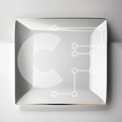 Intra Συλλεκτικό Ξύλινο Παζλ Plywood  4mm - Κομψό λευκό πιάτο με χρυσό χείλος σε μινιμαλιστική γκρίζα επιφάνεια Σε Ξύλινο Κουτί - Διαστάσεις: 10x10 cm – 25 κομμάτια - Image 1