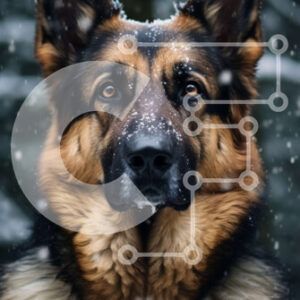 Intra Συλλεκτικό Ξύλινο Παζλ Plywood  4mm - Γερμανικός Ποιμενικός Σκύλος στο Χιονισμένο Δάσος Σε Ξύλινο Κουτί - Διαστάσεις: 10x10 cm – 25 κομμάτια