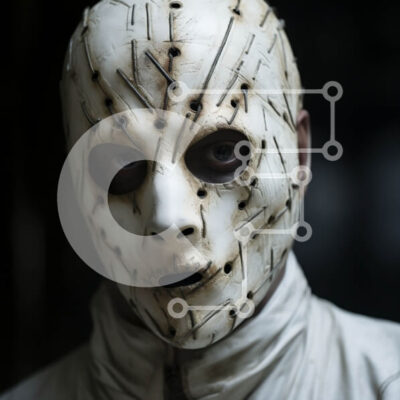 Intra Συλλεκτικό Ξύλινο Παζλ Plywood 4mm - Άτομο που φορά μια λευκή μάσκα με καρφίτσες Σε Ξύλινο Κουτί - Διαστάσεις: 10x10 cm – 25 κομμάτια - Image 1