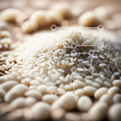 Intra Συλλεκτικό Ξύλινο Παζλ Plywood  4mm - Κοντινό πλάνο κόκκων λευκού ρυζιού σε ξύλινο φόντο Σε Ξύλινο Κουτί - Διαστάσεις: 10x10 cm – 25 κομμάτια - Image 1