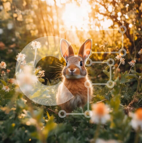 Intra Συλλεκτικό Ξύλινο Παζλ Plywood  4mm - Ειρηνική εικόνα ενός κουνελιού που κάθεται σε ένα χωράφι με αγριολούλουδα στο ηλιοβασίλεμα Σε Ξύλινο Κουτί - Διαστάσεις: 10x10 cm – 25 κομμάτια - Image 1