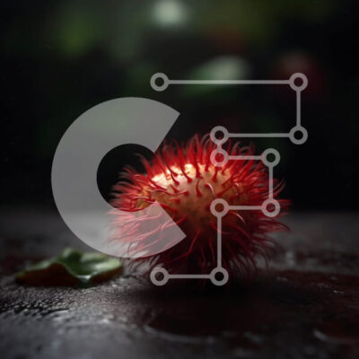 Intra Συλλεκτικό Ξύλινο Παζλ Plywood  4mm - Γκρο πλαν φωτογραφία του κόκκινου καρπού Rambutan σε σκούρο ξύλο Σε Ξύλινο Κουτί - Διαστάσεις: 10x10 cm – 25 κομμάτια - Image 1